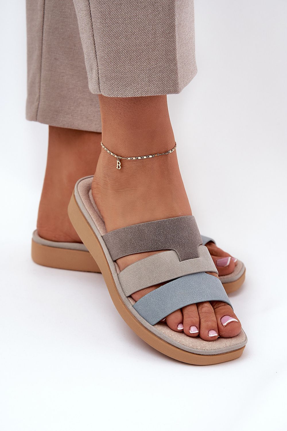  Sandał Klapki Model Oxena 834369 Beige/Blue - Step in style 