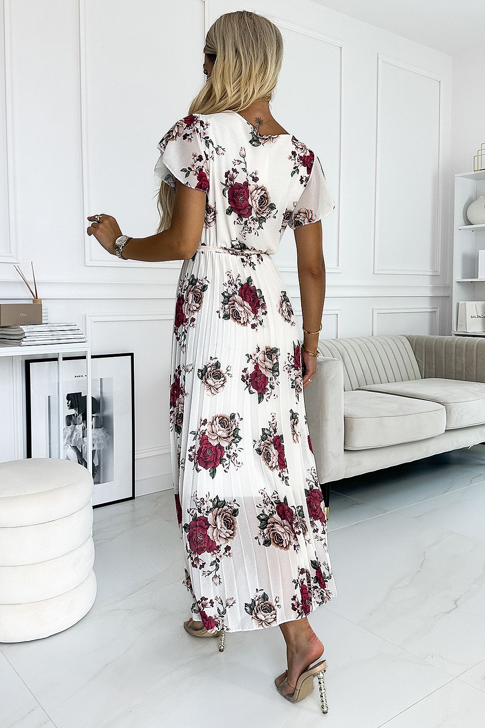   Sukienka Model Lisa 434-8 Ecru/Bordo Flowers - Numoco 