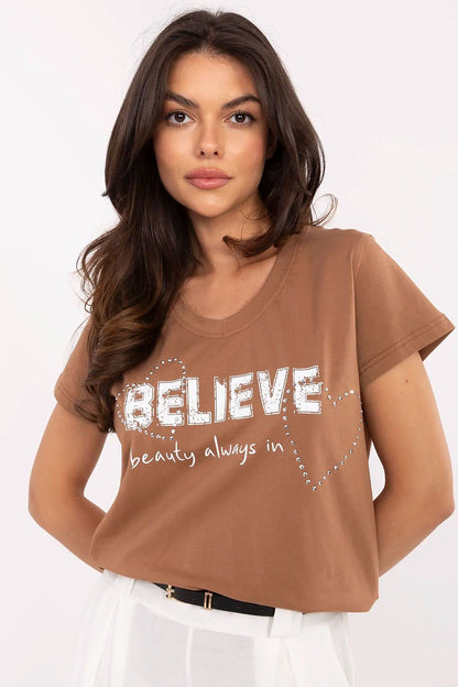   Tshirt Damski Model CLM-TS-1726.87 Light Brown - Factory Price 