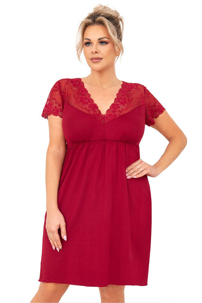   Koszula Nocna Model Livia Plus Size Burgund Bordo - Donna 