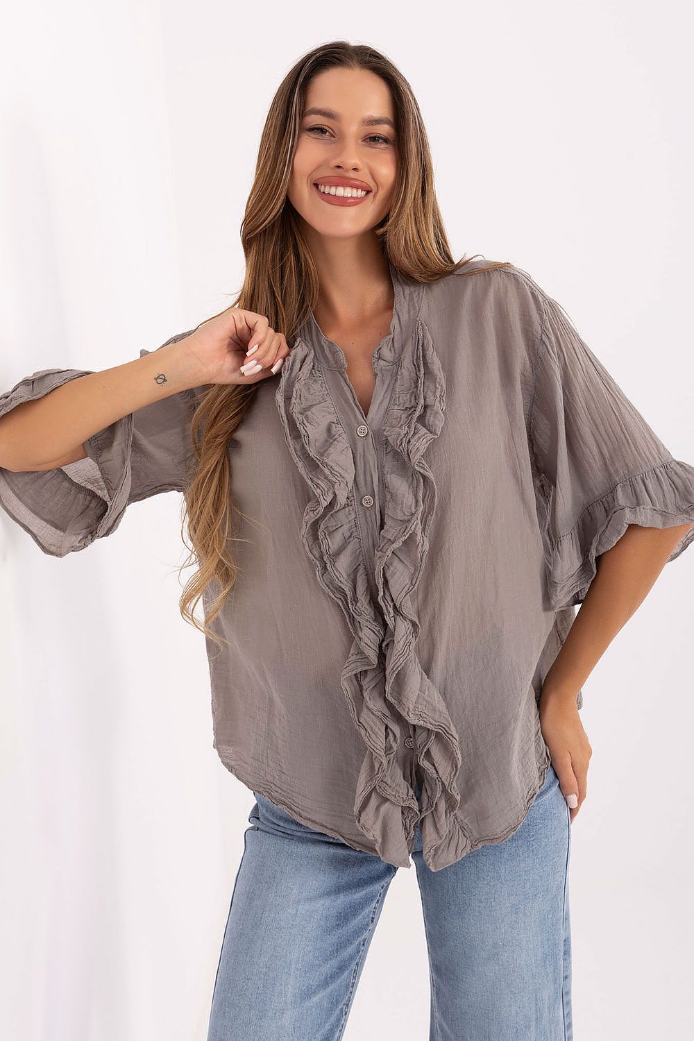   Koszula Damska Model MI-KS-92224.95 Dark Beige - Italy Moda 