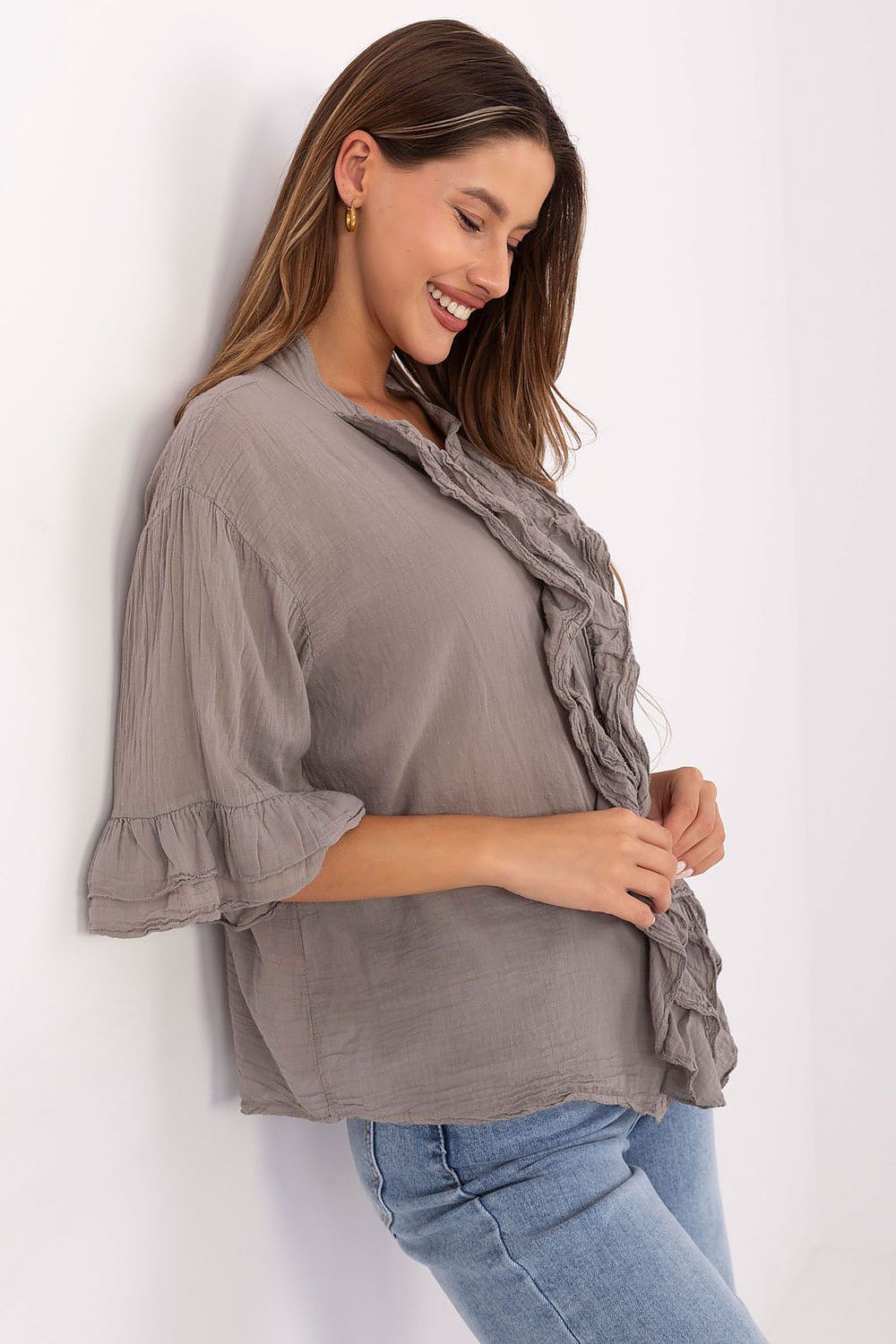   Koszula Damska Model MI-KS-92224.95 Dark Beige - Italy Moda 