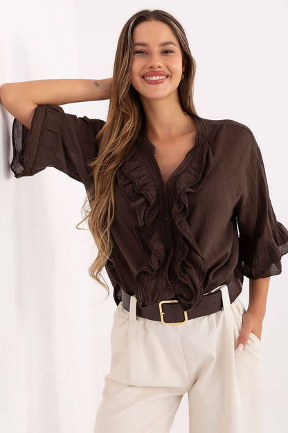   Koszula Damska Model MI-KS-92224.95 Dark Brown - Italy Moda 
