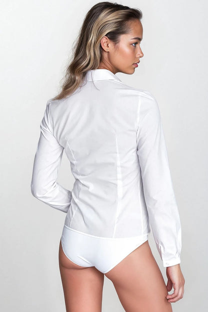   Elegancka biała koszula body K78 White - Nife 