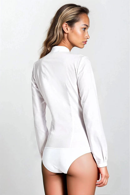   Biała koszula body bez kołnierzyka K55 White - Nife 