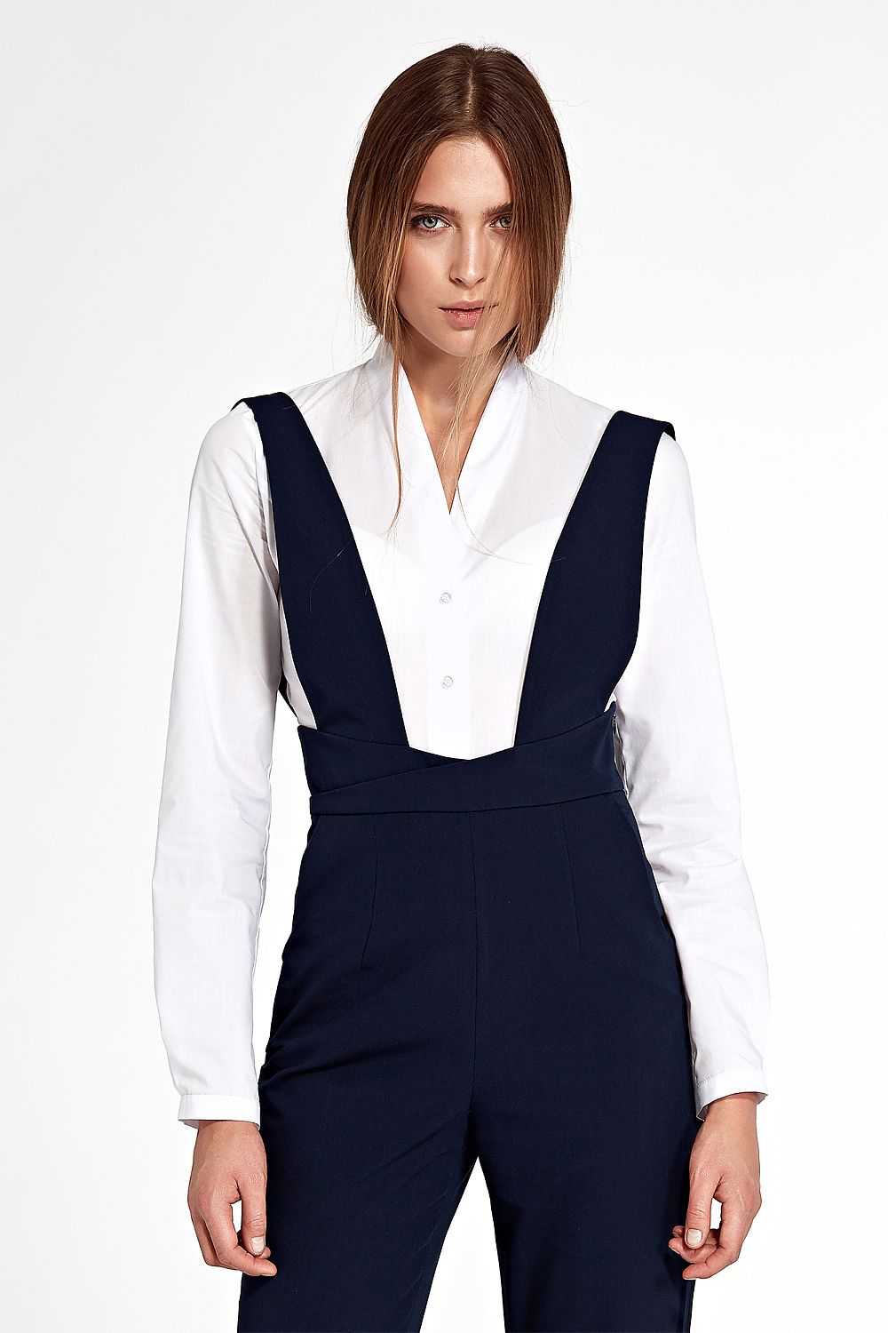   Biała koszula body bez kołnierzyka K55 White - Nife 