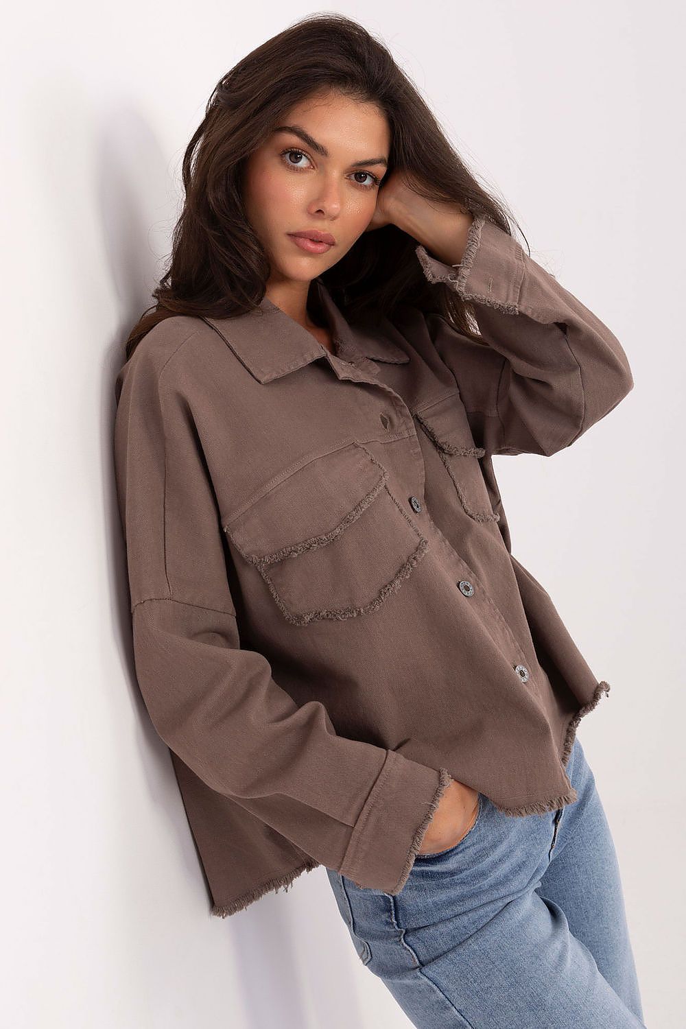   Koszula Damska Model IT-KS-FL5779.87 Dark Beige - Rue Paris 