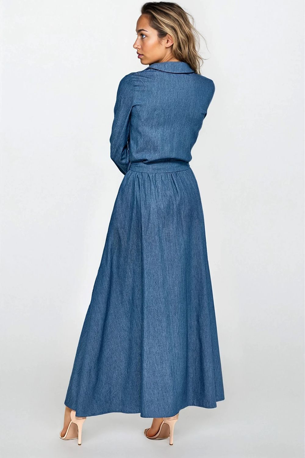  Sukienka Jeansowa sukienka maxi z długim rękawem S249 Jeans - Nife 