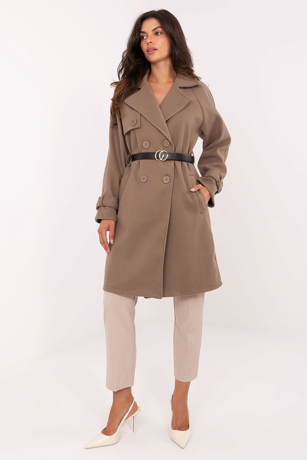   Płaszcz Damski Model IT-PL-FL5712.84 Dark Beige - Rue Paris 