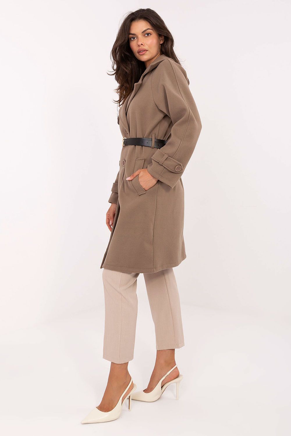   Płaszcz Damski Model IT-PL-FL5712.84 Dark Beige - Rue Paris 