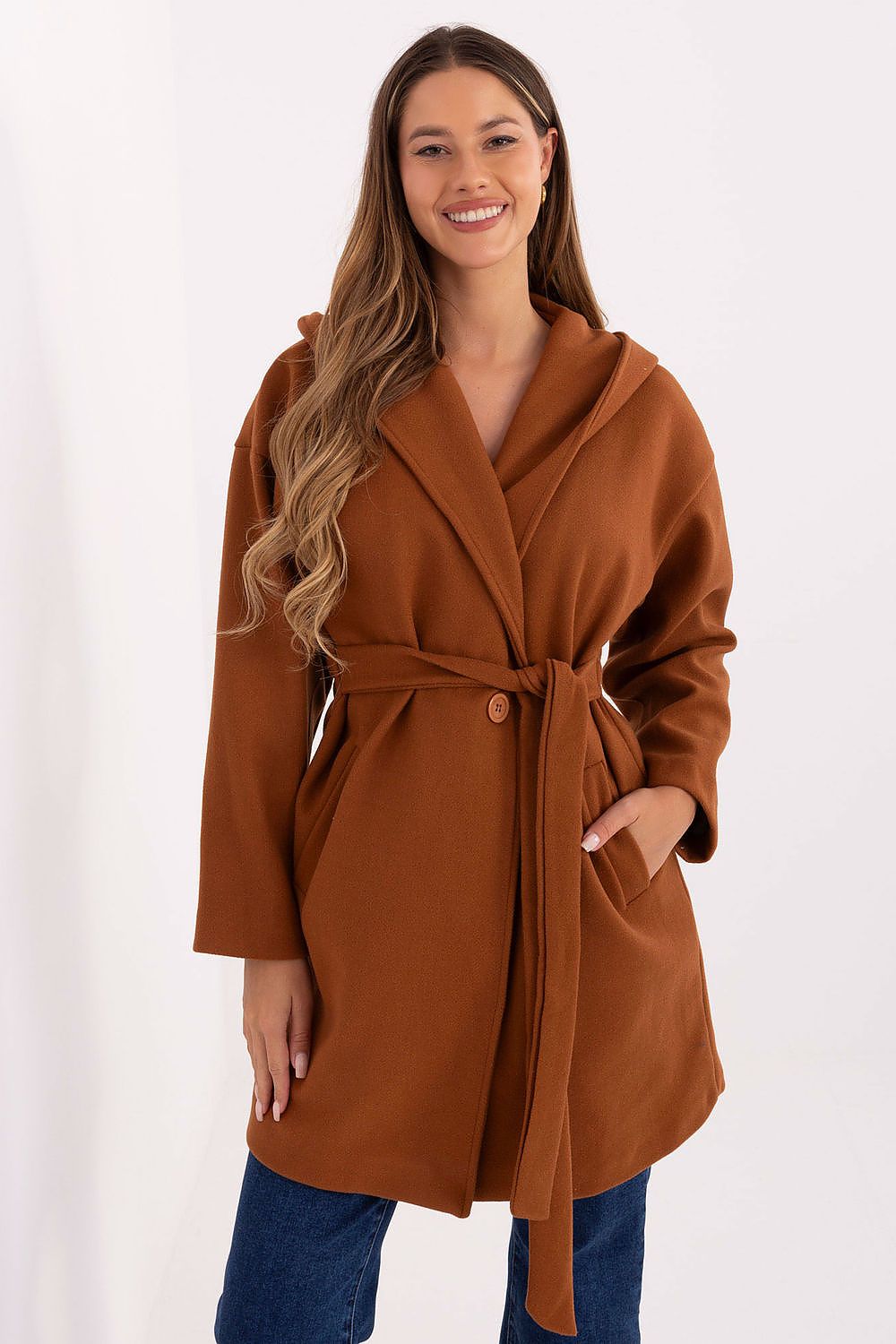   Płaszcz Damski Model IT-PL-A9587.00 Light Brown - Rue Paris 