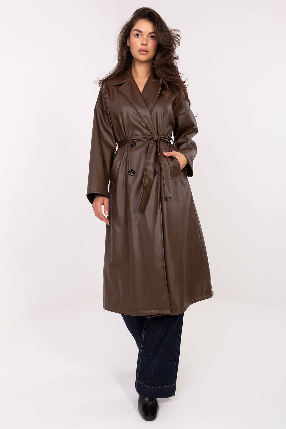   Płaszcz Damski Model IT-PL-A8393.81 Dark Brown - Rue Paris 