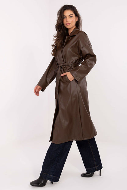   Płaszcz Damski Model IT-PL-A8393.81 Dark Brown - Rue Paris 