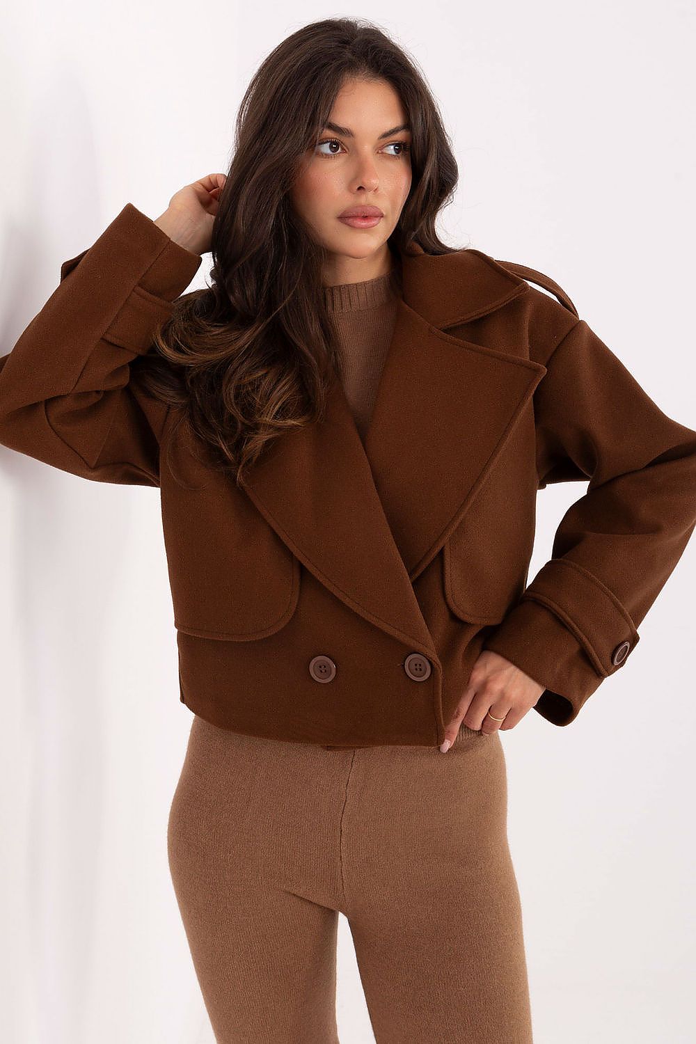   Płaszcz Damski Model IT-KR-A9558.62 Brown - Rue Paris 