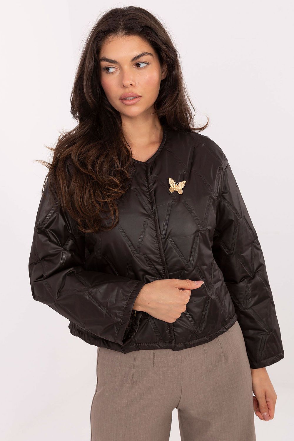   Kurtka Damska Model IT-KR-FL8357.82 Dark Brown - Rue Paris 