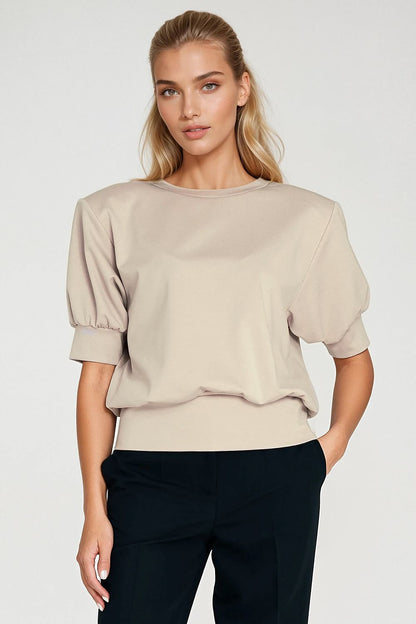   Bluza z krótkim rękawem BL12 Beige - Nife 