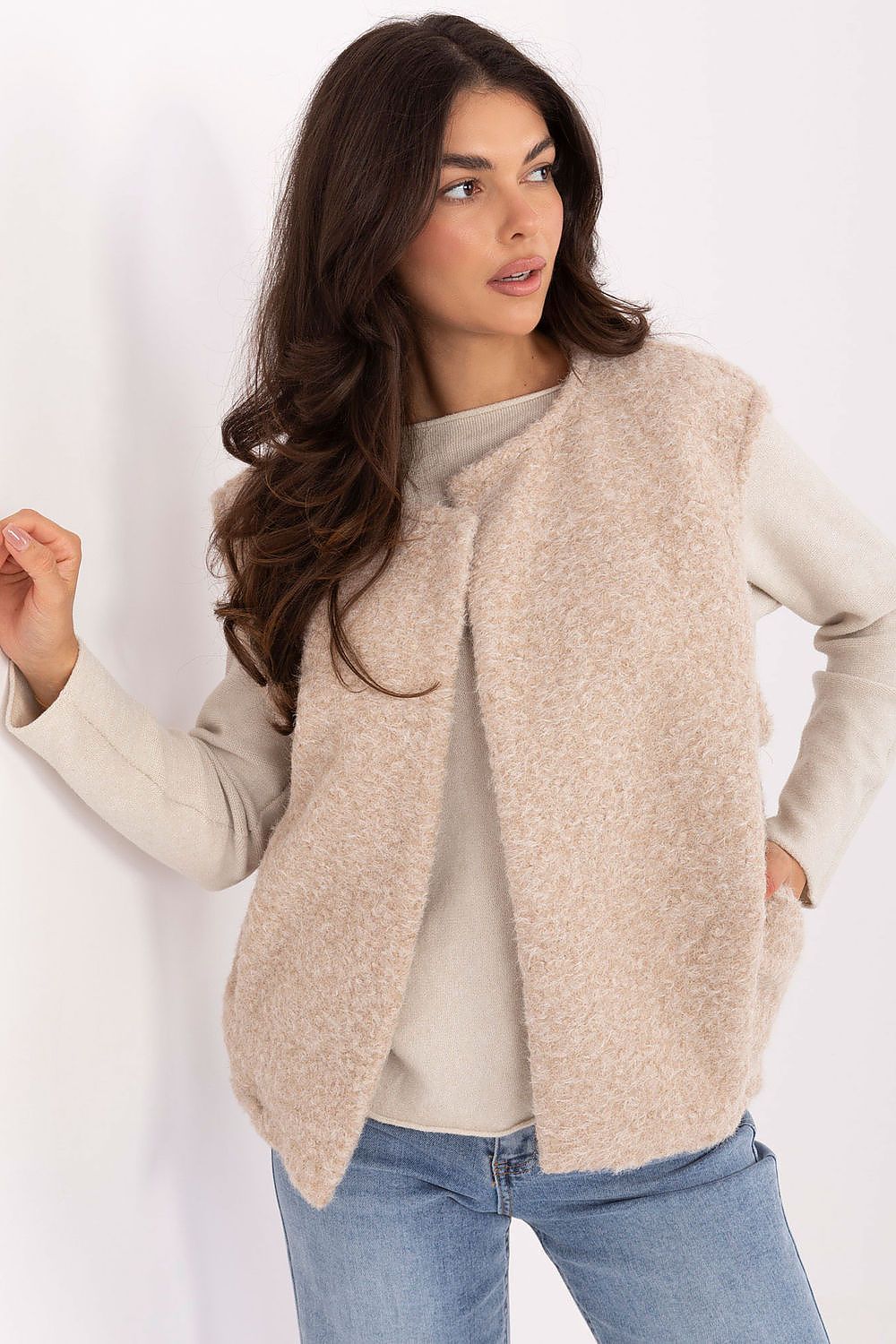   Kamizelka Model IT-KZ-FL9622.29P Light Beige - Rue Paris 