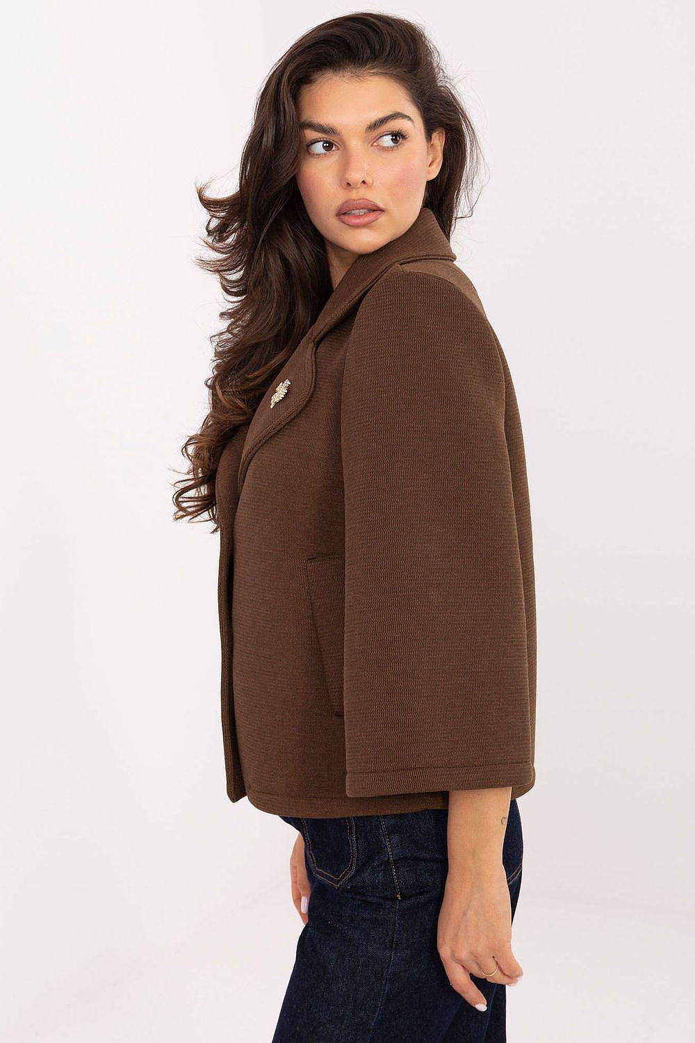   Płaszcz Damski Model IT-KR-FL8159.24 Brown - Rue Paris 