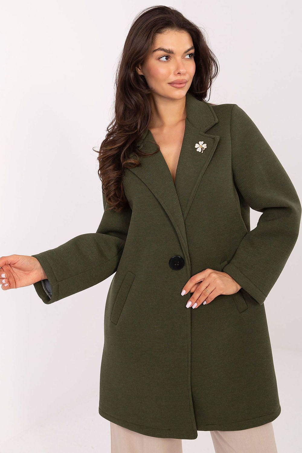   Płaszcz Damski Model IT-PL-FL8153.60 Khaki - Rue Paris 