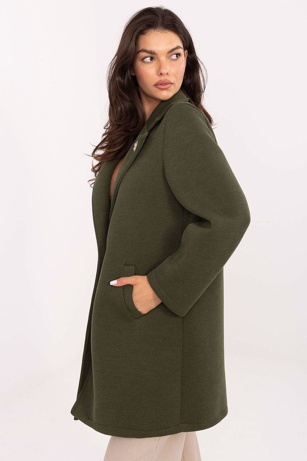   Płaszcz Damski Model IT-PL-FL8153.60 Khaki - Rue Paris 