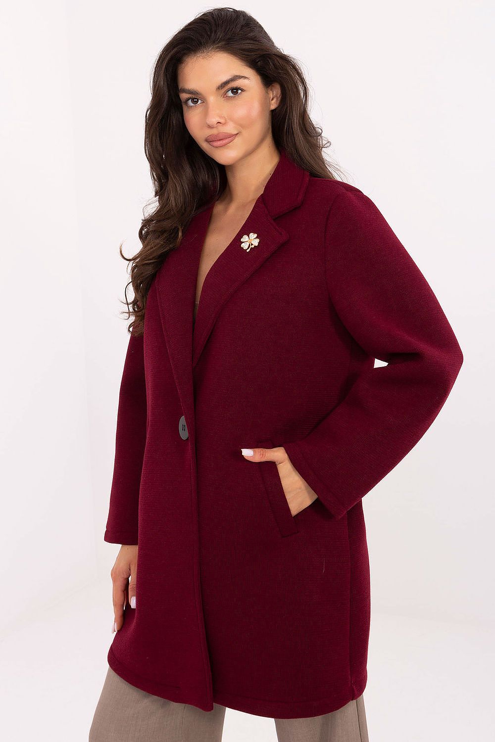   Płaszcz Damski Model IT-PL-FL8153.60 Bordo - Rue Paris 