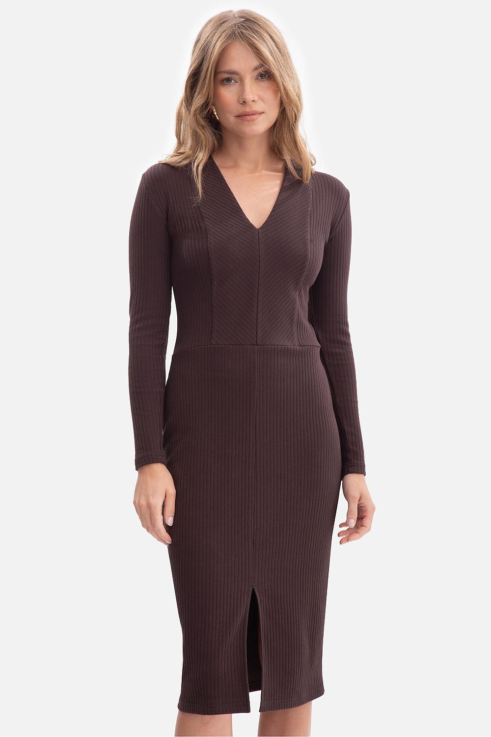  Sukienka Model B307 Gorzka Czekolada - BeWear 