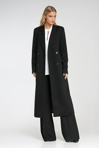   Elegancki płaszcz dwurzędowy PL25 Black - Nife 