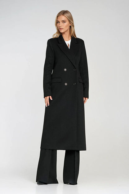   Elegancki płaszcz dwurzędowy PL25 Black - Nife 