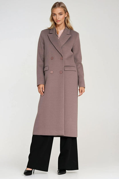   Elegancki płaszcz dwurzędowy PL25 Beige - Nife 