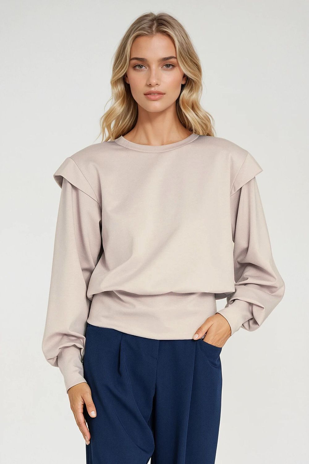   Bluza z wysokimi ściągaczami BL10 Beige - Nife 