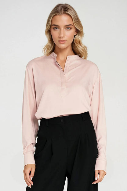   Wiskozowa bluzka polo ze stójką B194 Beige - Nife 