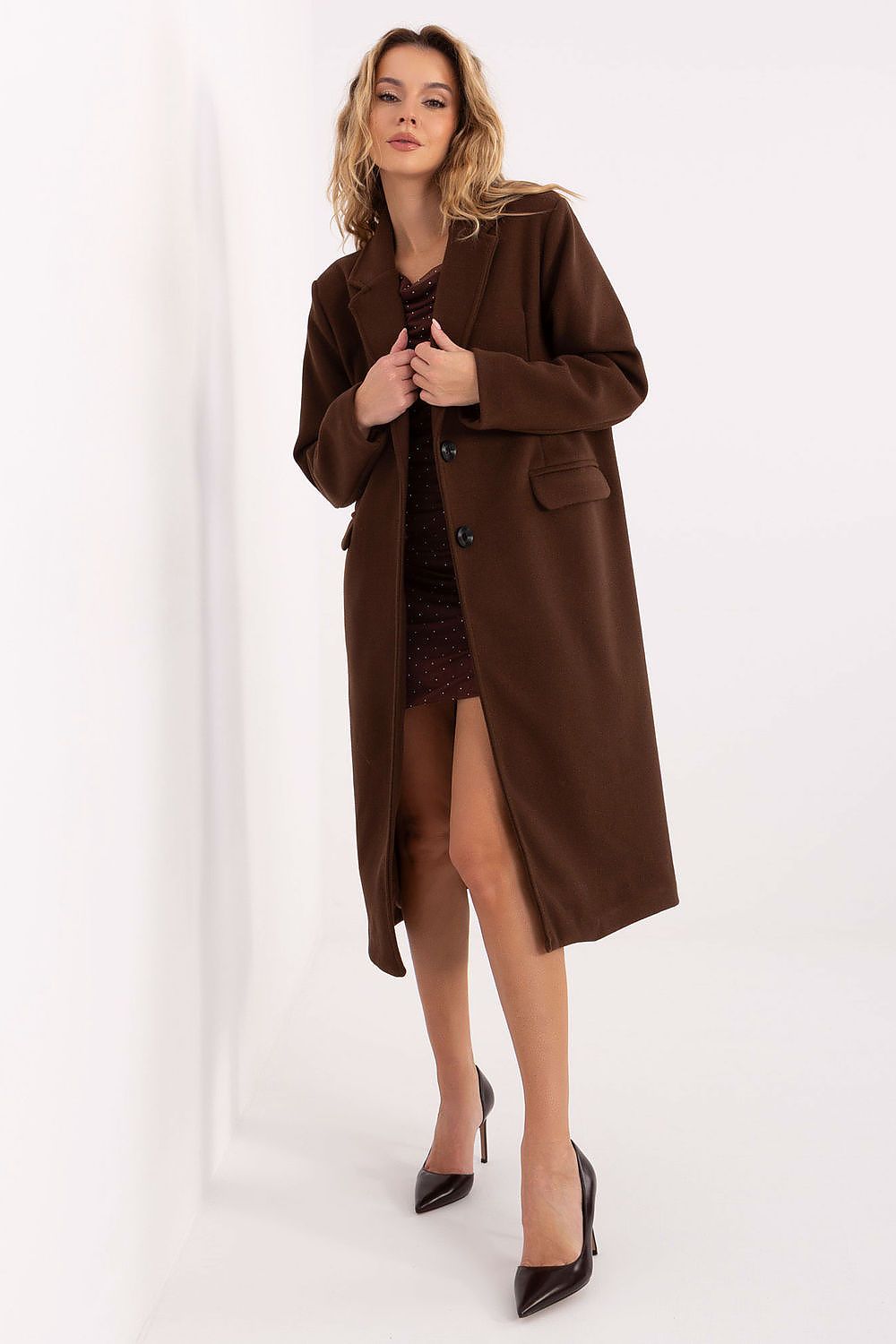   Płaszcz Damski Model IT-PL-80320.65 Dark Brown - Factory Price 