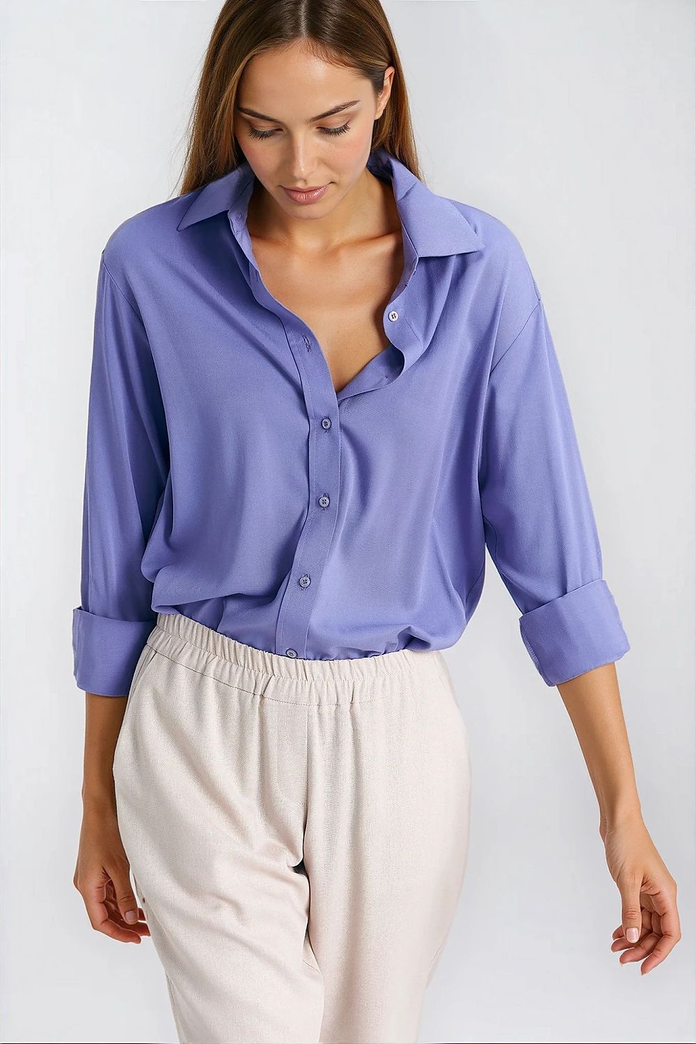   Wiskozowa koszula oversize K95 Violet - Nife 