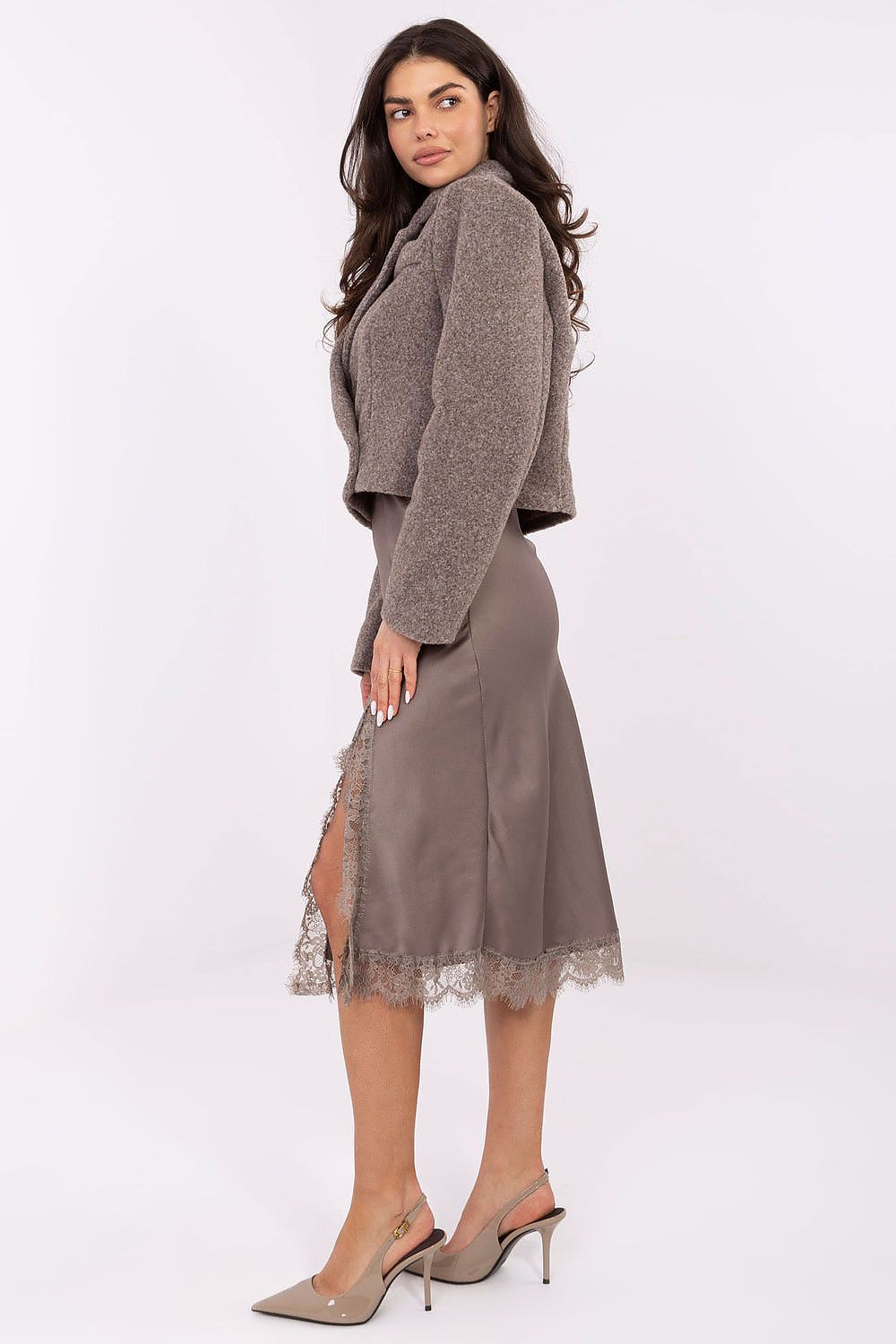   Płaszcz Damski Model IT-KR-FL9730.23 Dark Beige - Rue Paris 