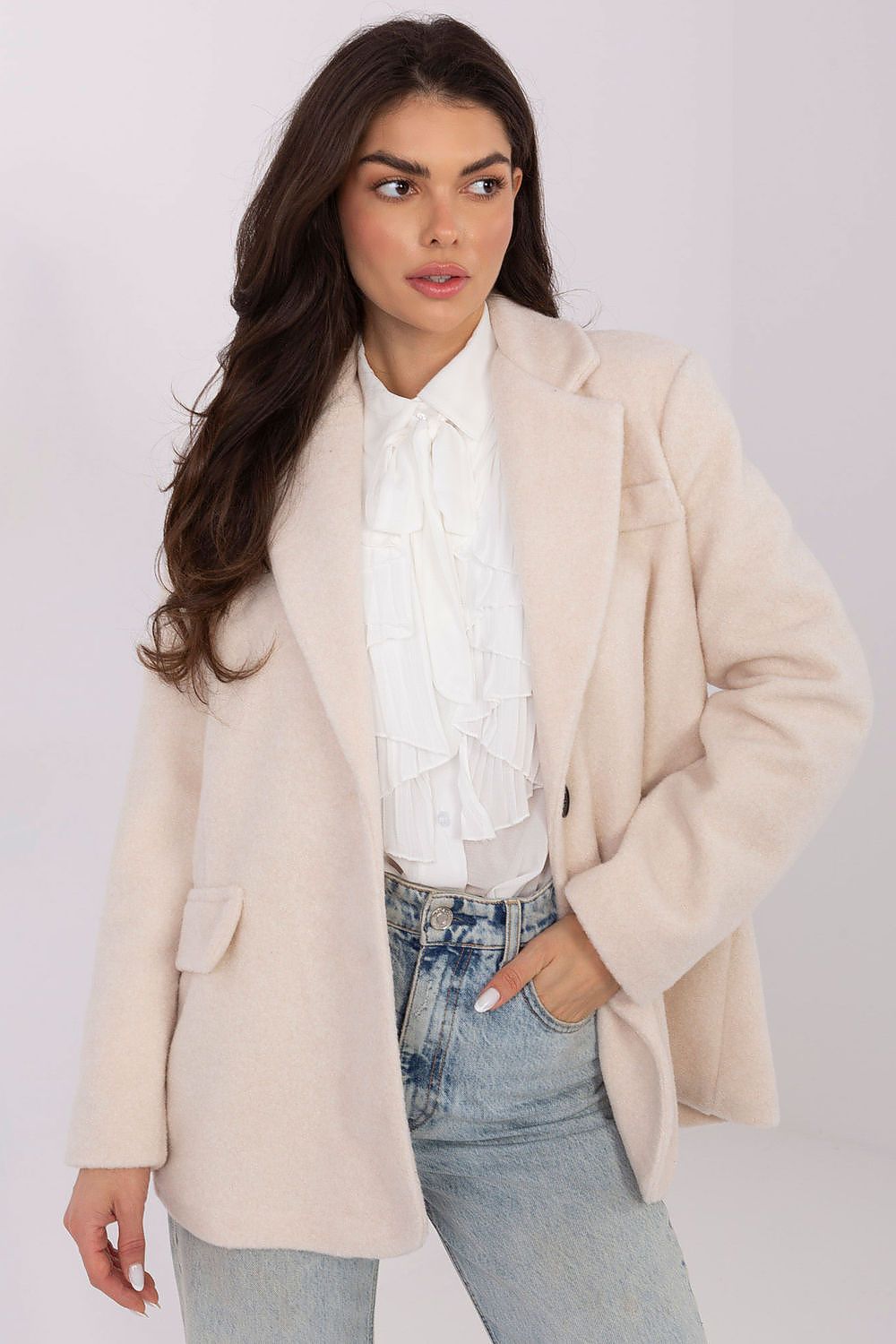   Płaszcz Damski Model IT-PL-FL7696.16 Light Beige - Rue Paris 