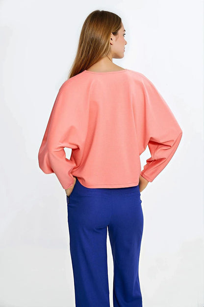   Bluzka oversize z balonowymi rękawami B214 Coral - Nife 