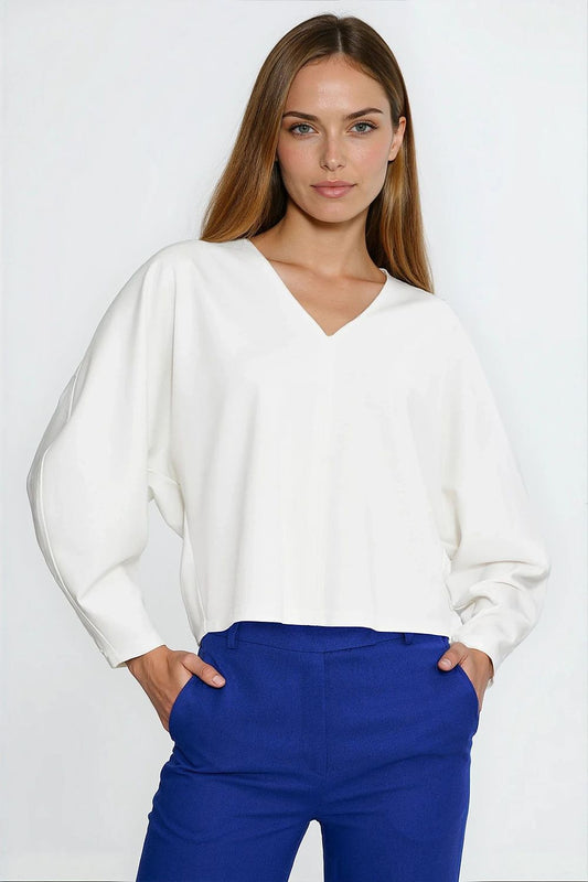   Bluzka oversize z balonowymi rękawami B214 Ecru - Nife 