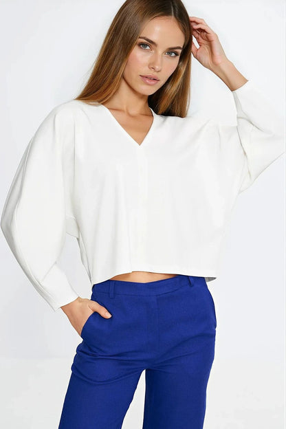   Bluzka oversize z balonowymi rękawami B214 Ecru - Nife 