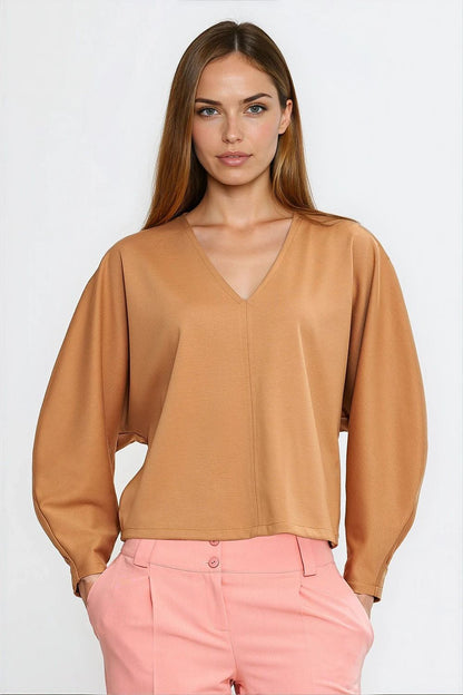   Bluzka oversize z balonowymi rękawami B214 Carmel - Nife 