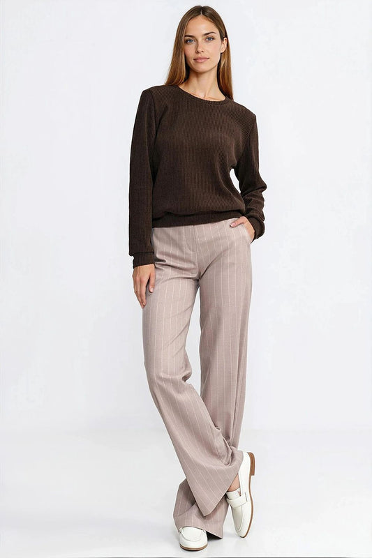   Bluza z dzianiny prążkowanej z długim rękawem BL13 Brown - Nife 