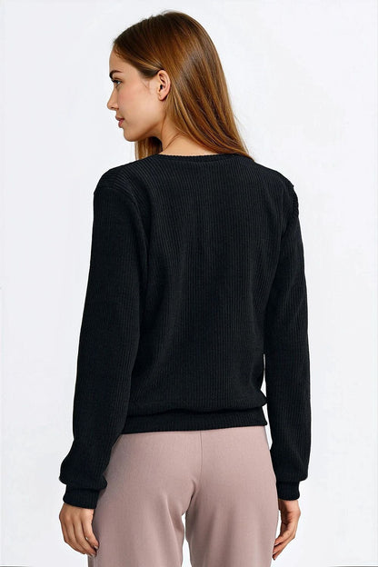   Bluza z dzianiny prążkowanej z długim rękawem BL13 Black - Nife 