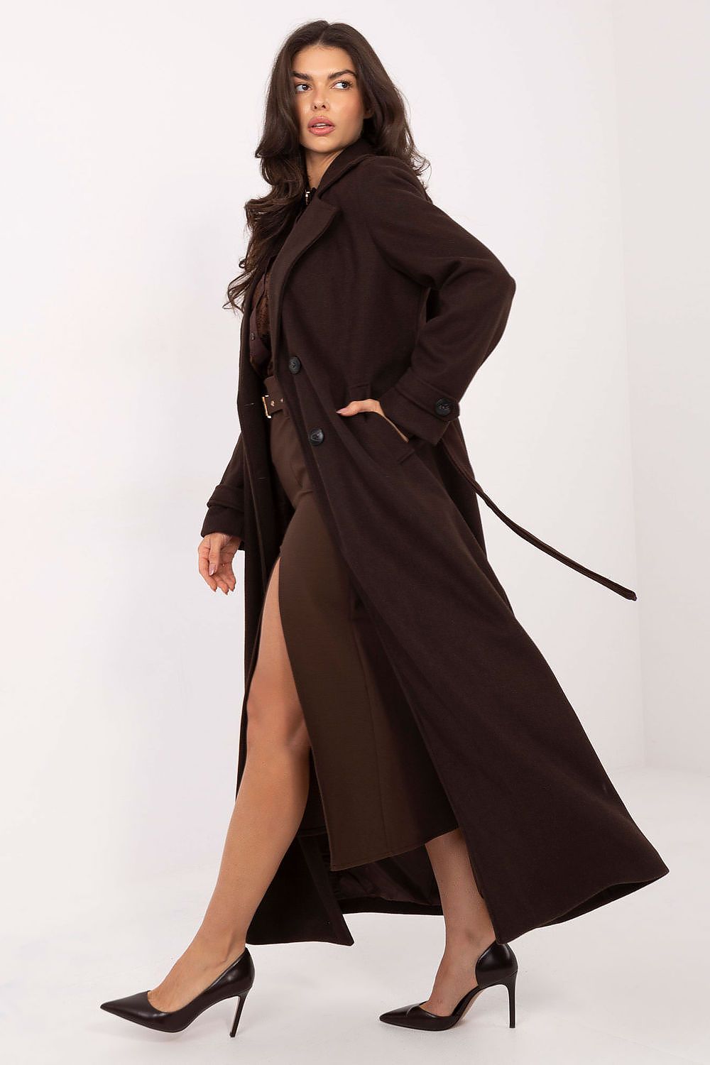   Płaszcz Damski Model IT-PL-97035.08P Dark Brown - Factory Price 