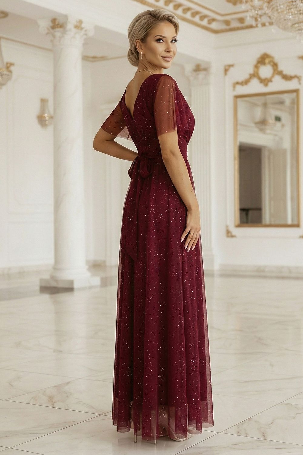  Sukienka Model Melania 635-5 Bordo Brokat - Numoco 