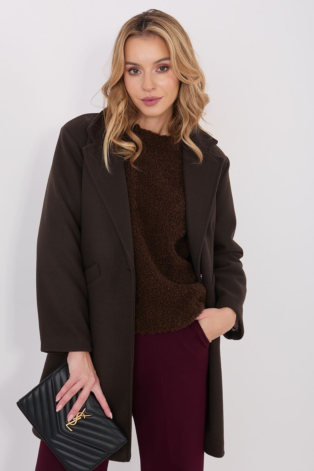   Płaszcz Damski Model IT-PL-20238.23 Dark Brown - Italy Moda 