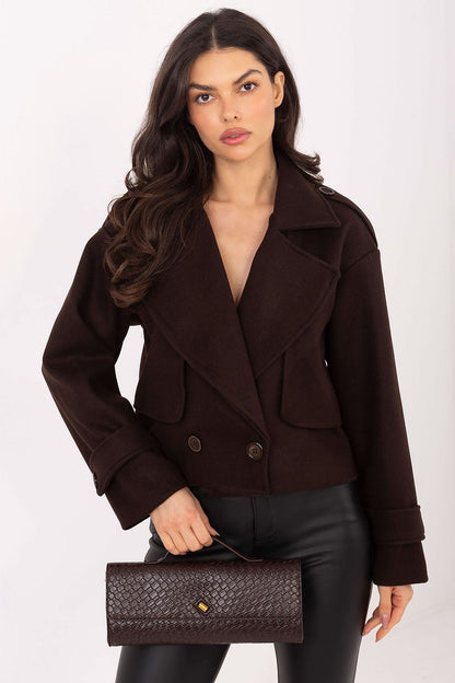   Płaszcz Damski Model IT-KR-A9558.62 Dark Brown - Rue Paris 