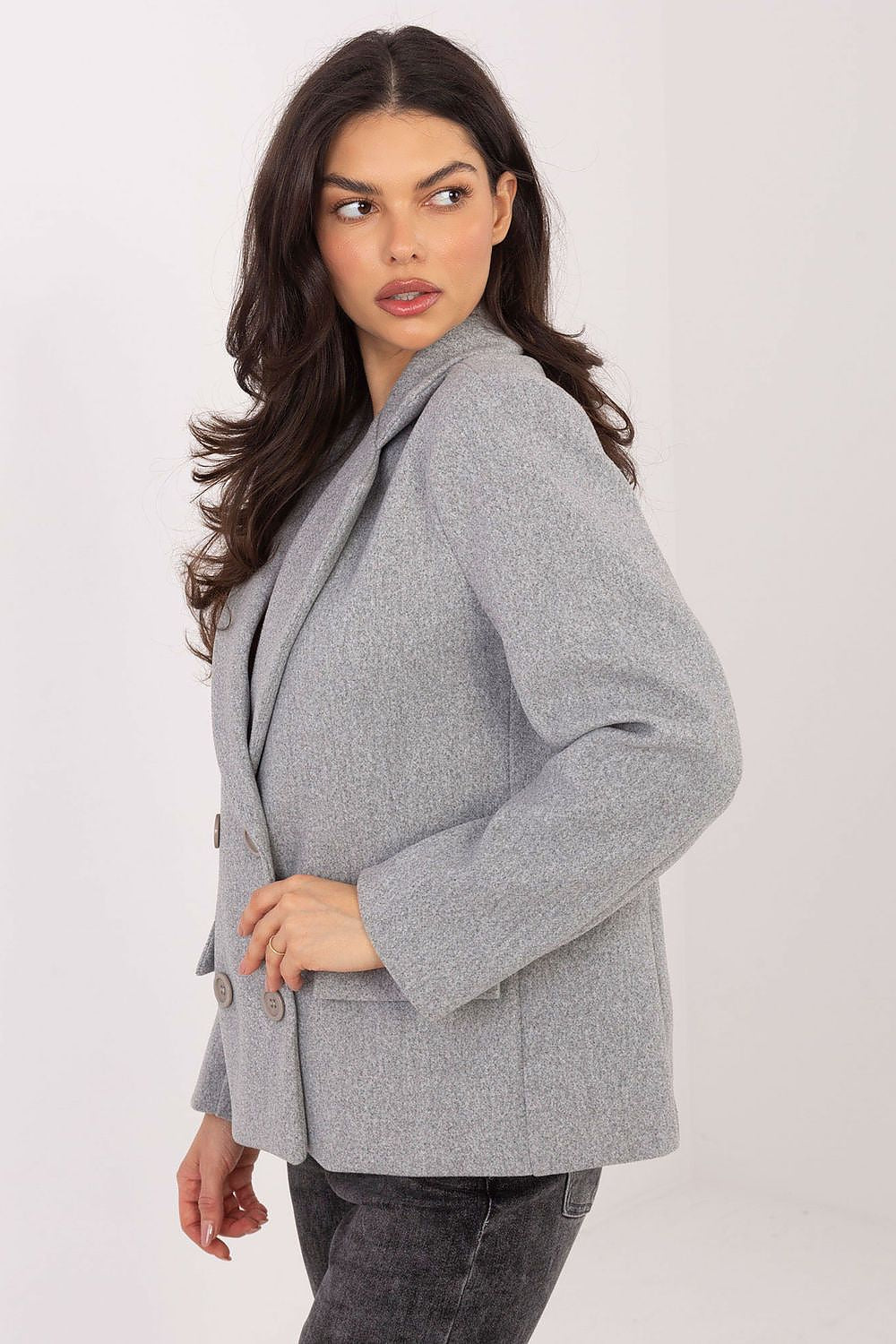   Płaszcz Damski Model IT-KR-FL9559.02P Grey - Rue Paris 