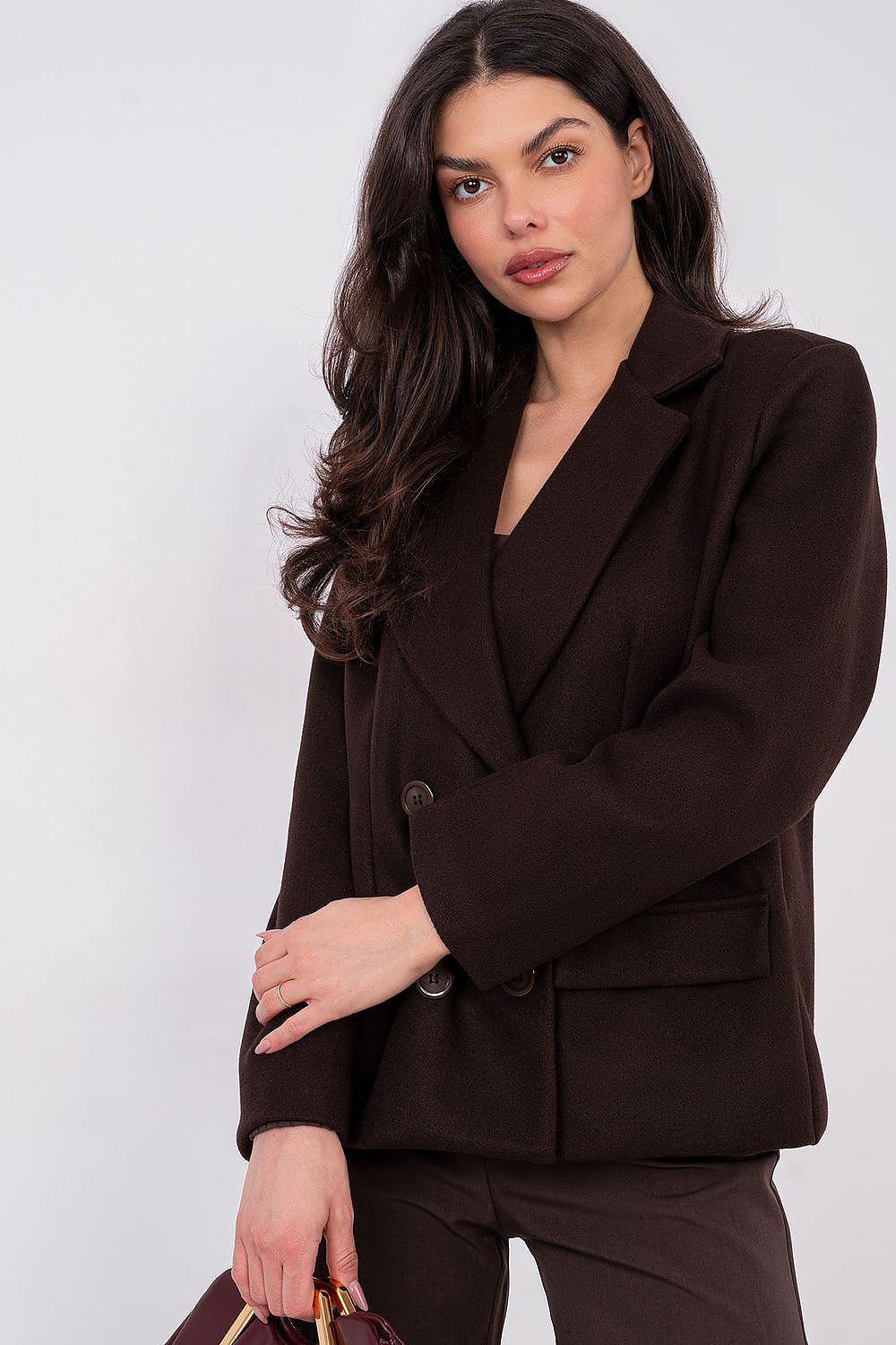   Płaszcz Damski Model IT-KR-FL9559.02P Dark Brown - Rue Paris 