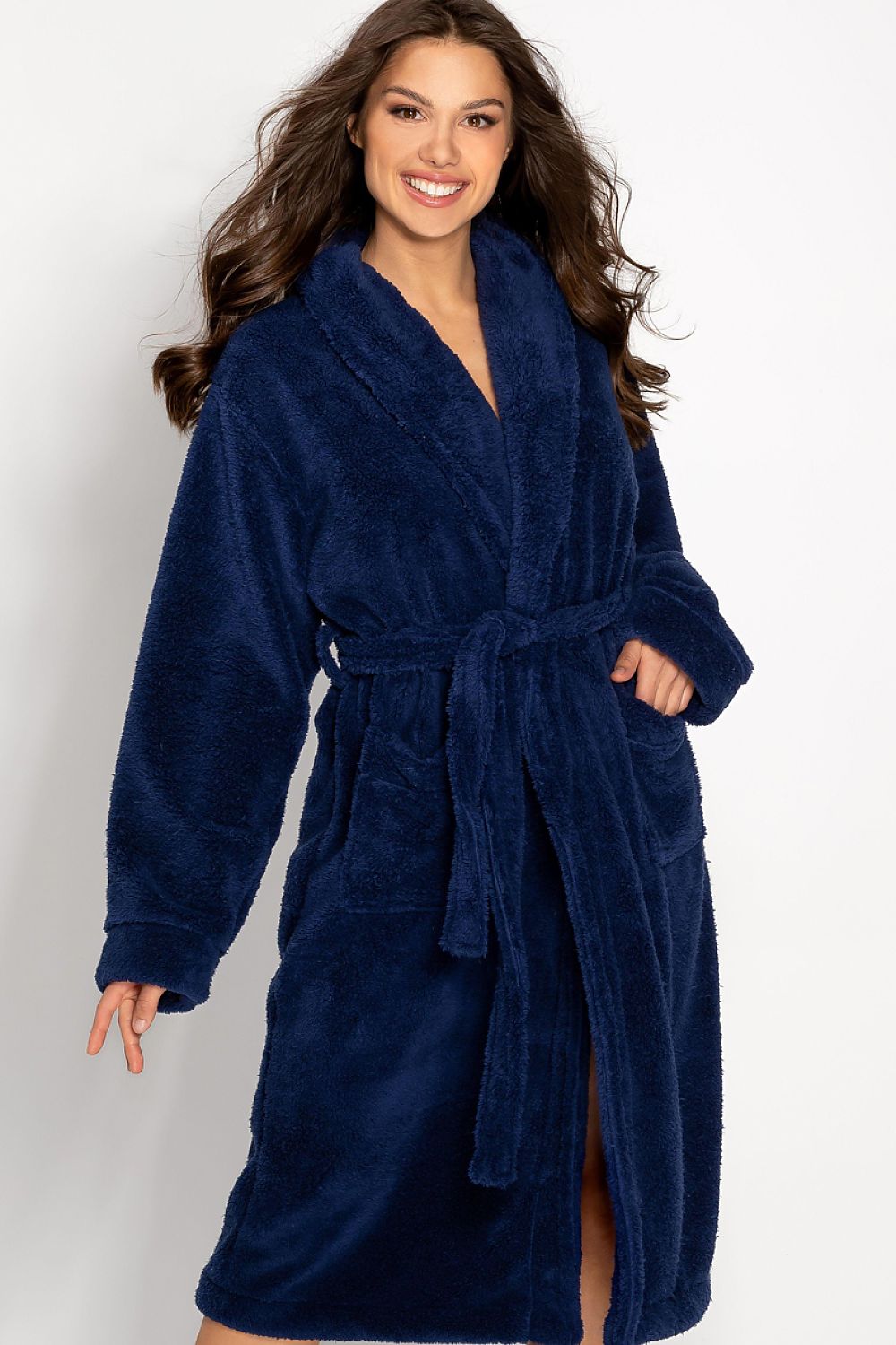  Szlafrok Damski Model Josephine Long 223386 Navy - Momenti Per Me 