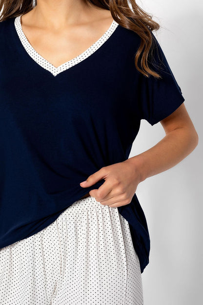  Piżama Damska Model Cindy 223554 Navy/Ecru - Momenti Per Me 