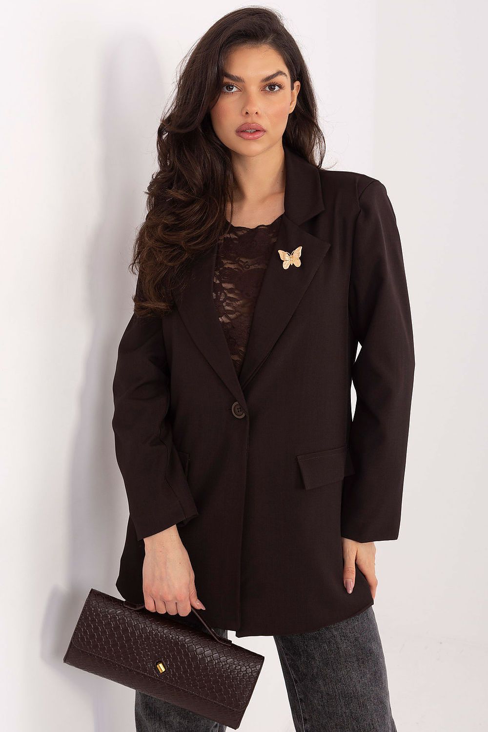   Marynarka Model IT-MA-FL8315.85 Dark Brown - Rue Paris 